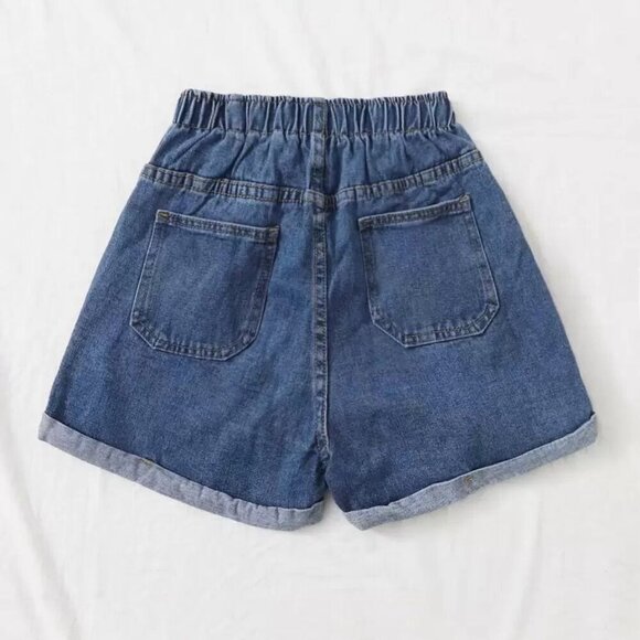 2/$24 SHEIN EZwear Washed Turn Up Hem Denim Shorts High Rise Navy Wash XL #8950 - Picture 6 of 10